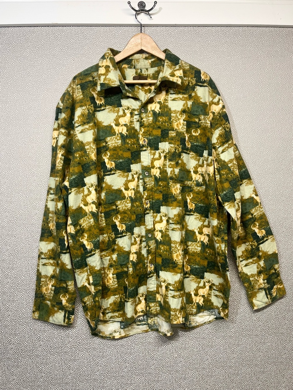 2XLT Vintage Marino Bay Men's Long-Sleeve Green Print Button-Up Shirt